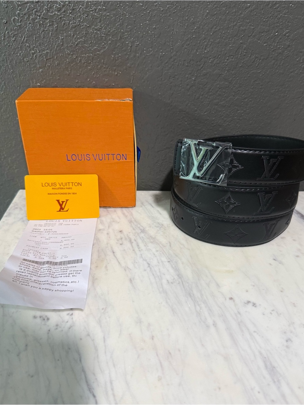 Black & Grey Buckled LV Belt